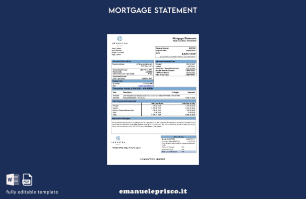 modello di estratto conto ipotecario Lettonia AS Industra Bank in stile verifica